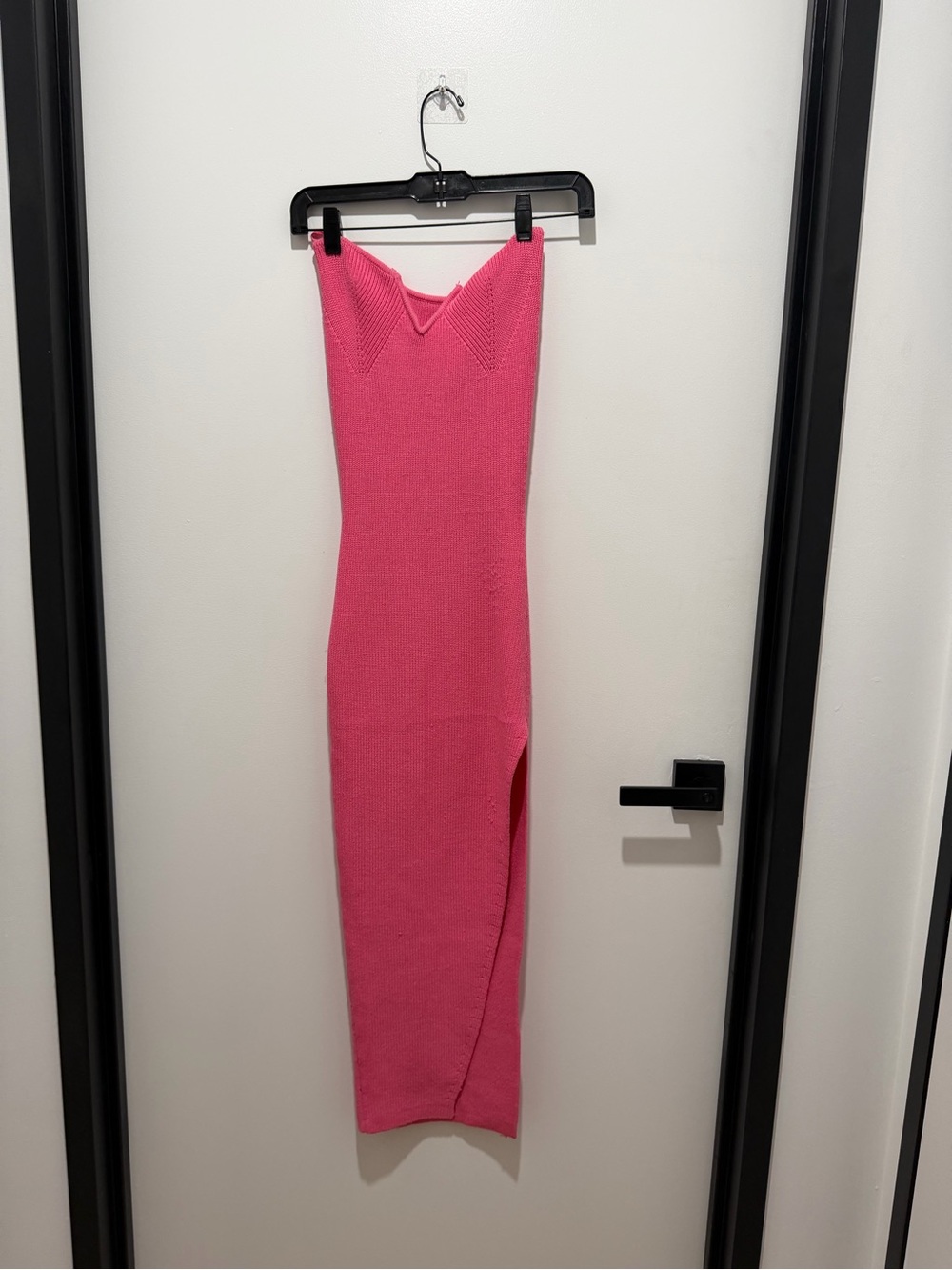 Retrofete Hot Pink Strapless Knit Maxi Dress with Side Slit